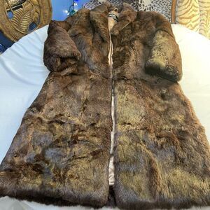 Niki Womens Brown Dyed Rabbit Fur Full Length Coat Size M Outerwear Lined VTG